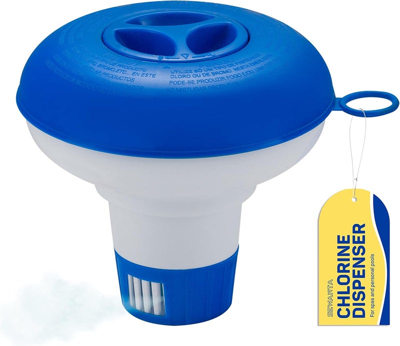 SEWANTA Floating Chlorine Dispenser for Spas and Personal Pools, Fits 1" Tablets - Mini Pool Chlorine Floater with Adjustable Flow Vents Balanced Chemical Dispenser [1" Tablet Capacity] 5" Diameter Floater - Image 1